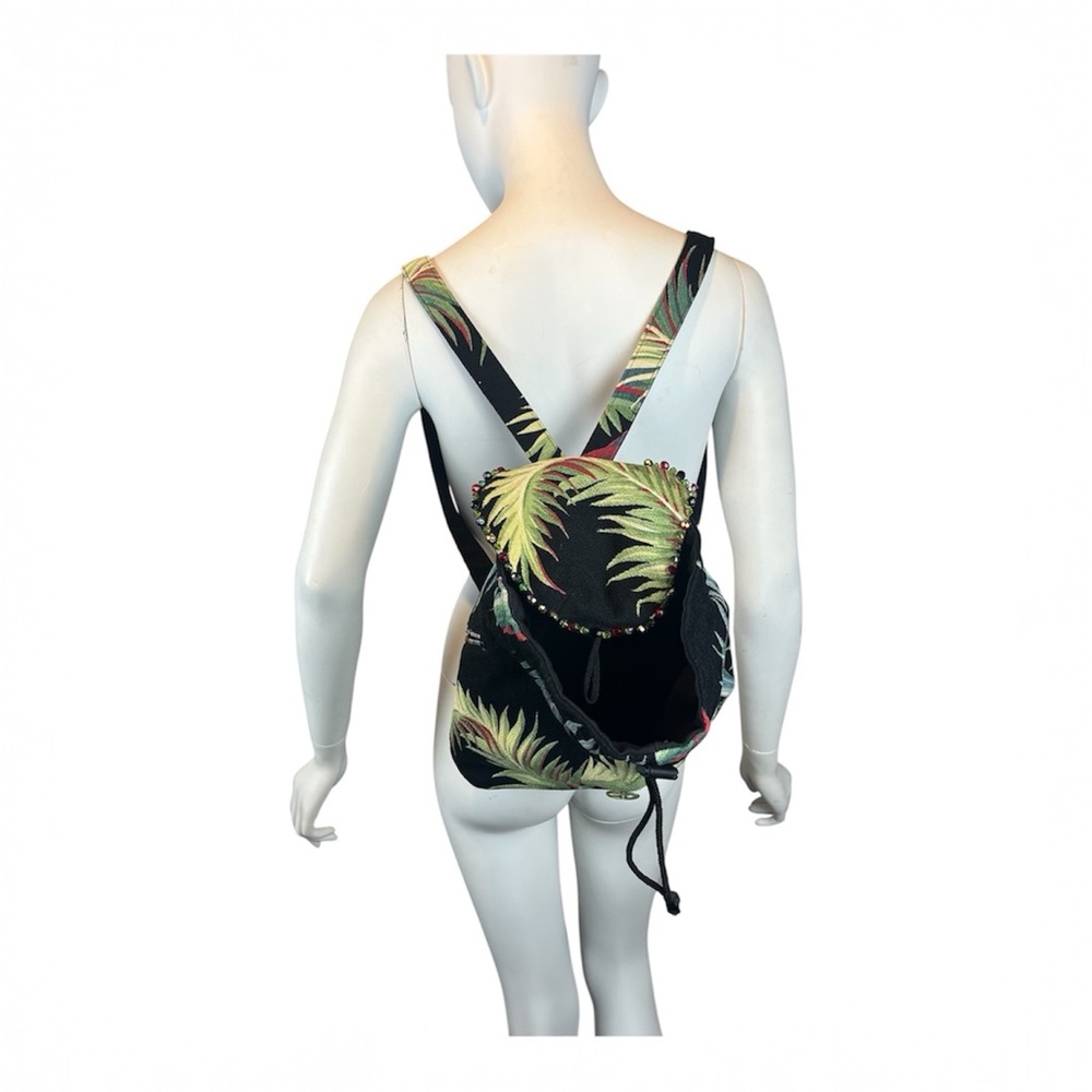 Sylvia Kadzik Backpack Martha's Vineyard Drawstring Black Tropical Tapestry